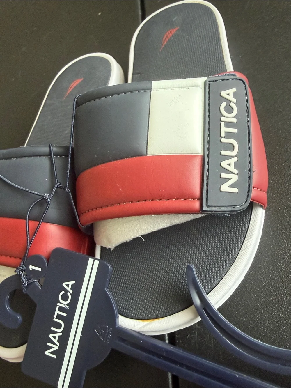 Nautica kids Navy Red White Colorblock Slides